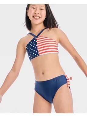 Girls' Stars and Stripes Bikini Set art class Navy Blue NEW Sz S Navy/Red/White